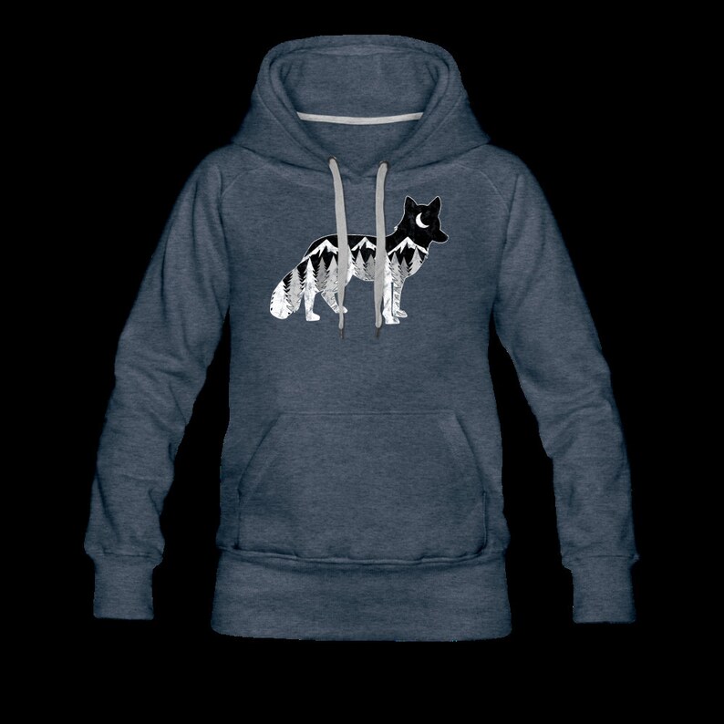 FOX WITH MOUNTAINS AND TREES | Women’s Hoodie - heather denim