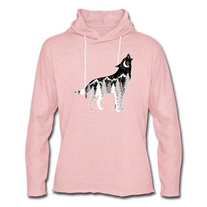 Wolf Mountains & Trees Lightweight Hoodie, Unisex wolf hoodie, tree hoodie, mountain hoodie, Colorado hoodie, Colorado gift, wolf lover gift