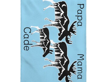 Manta de alce personalizada azul, manta personalizada para bebé, manta de bebé con nombre personalizado, regalo de bebé nuevo, manta de guardería Woodland, regalo de guardería de alces