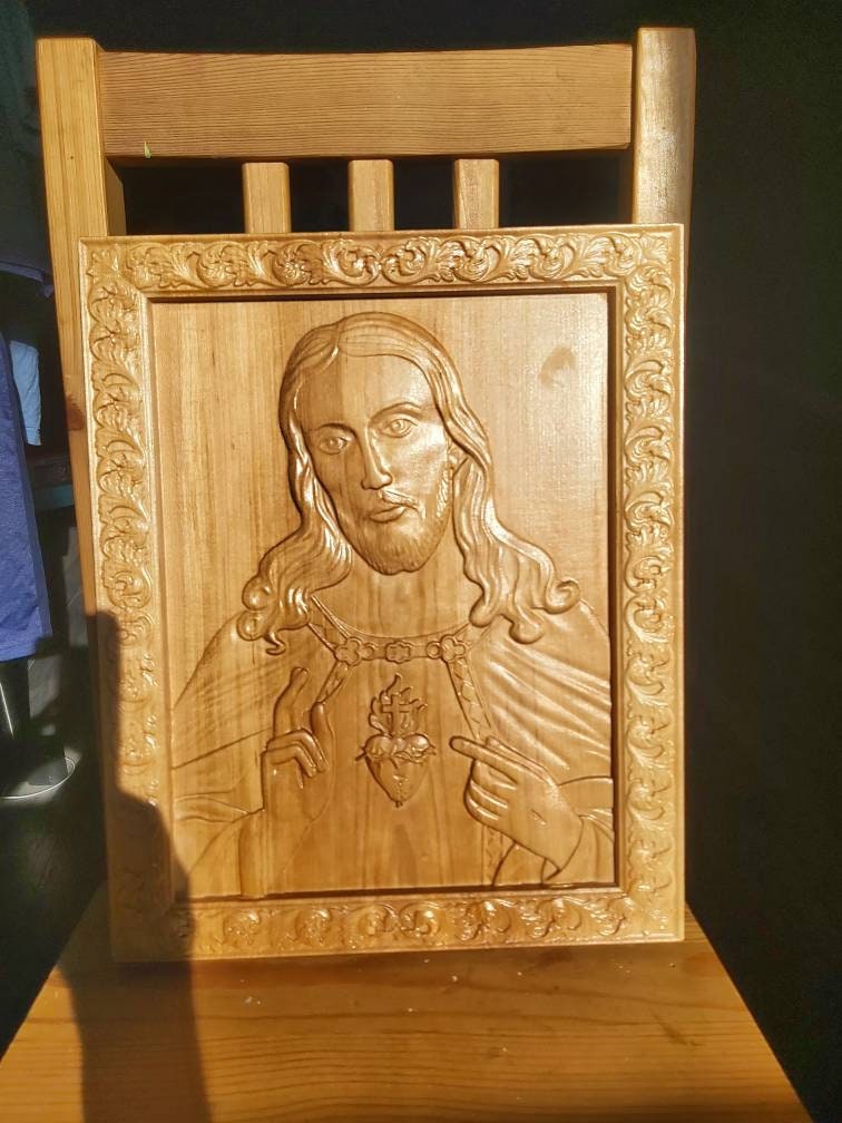 Sacret Heart of Jesus Wood Carving - Etsy