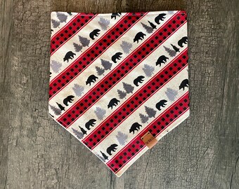 Log Cabin Bear Dog Bandana, Tie On Pet Scarf