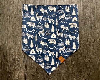 Mountains Dog Bandana, Outdoors Adventure Print, Tie On Scarf