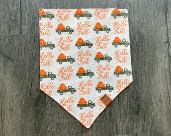 Hello Fall Dog Bandana, Pumpkin Truck Print