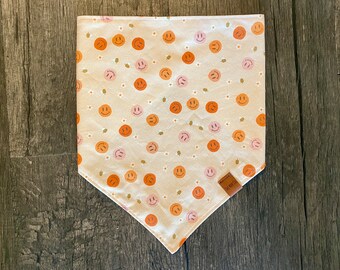 Smiley Face Fall Dog Bandana, Tie On Scarf