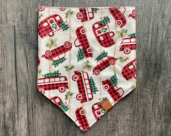 Trucks and Trees Dog Bandana, Plaid Christmas Pet Scarf