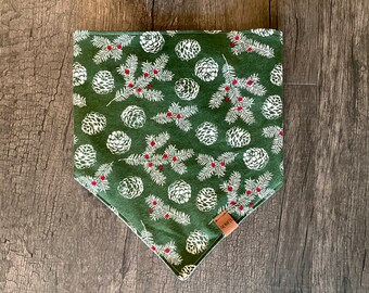 Pine Cone Dog Bandana, Holiday Pet Scarf, Made-to-Order