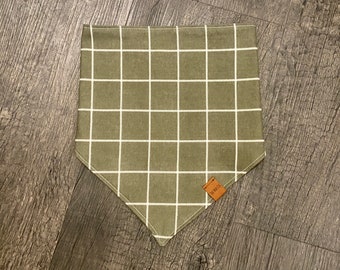 Forest Green Plaid Dog Bandana, Tie On Pet Scarf