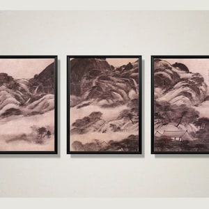 Set of 3 Korean Traditional Vintage Paintings - Asian Art Poster - Digital Download