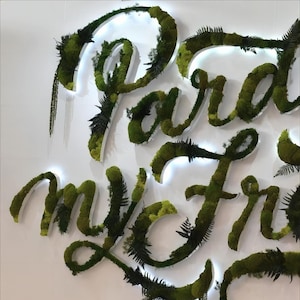 Arte mural de musgo personalizado, letreros personalizados con musgo, logotipo de musgo, letrero con logotipo de oficina, logotipo comercial de musgo, letrero de bar, letras 3d de musgo, arte con logotipo de musgo
