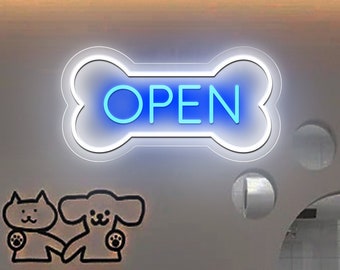 Dog Bone Open Neon Sign, Pet Shop Welcome Sign
