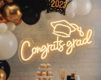 Congrats Grad Neon Sign, Graduation Party Decor, Custom LED Light, Congrats Neon Sign Custom Graduation Gifts, Custom Graduation Decor