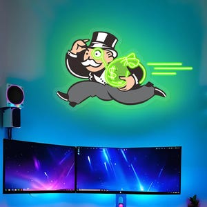 Monopoly Man Neon Sign Acrylic Art Sign, UV Print Acrylic Led Neon Sign, Neon Sign Acrylic Artwork