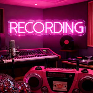 Aufnahme Leuchtreklame, Aufnahme LED-Licht-Zeichen, Aufnahme Musik Zeichen, Musik Studio Lichter, Studio Wand Kunst Neon Led Schild, Musikstudio Dekor