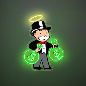 Insegna al neon Monopoly Cash, insegna al neon a LED in acrilico con stampa UV, insegna al neon a LED Monopoly con un sacco di soldi, insegna al neon per sala giochi, arte murale con insegna al neon