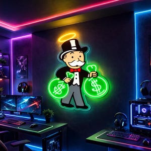 Monopoly Cash Leuchtreklame – UV-bedrucktes Acryl-Wandbild – Spielzimmerbeleuchtung