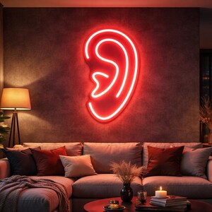 Neonreclame in de vorm van een menselijk oor, LED-wanddecoratie, neonverlichting op maat.