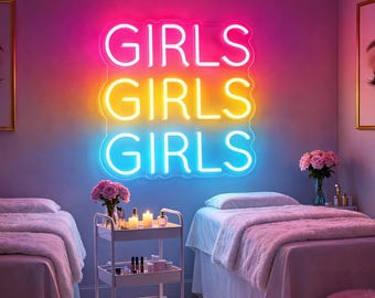 Girls Girls Girls Neon Sign, Custom LED Neon Light, Bedroom Wall Decor, Bar Club Party Sign, Aesthetic Room Decor, Gift for Her