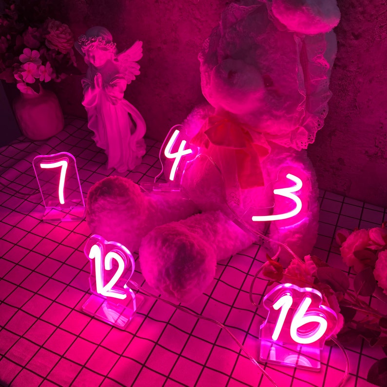 Custom Number Neon Sign, Wedding Table Sign, Wedding Desk decor, LED Art Party Light Sign, Battery Operated/USB Neon Signs Single Number image 2