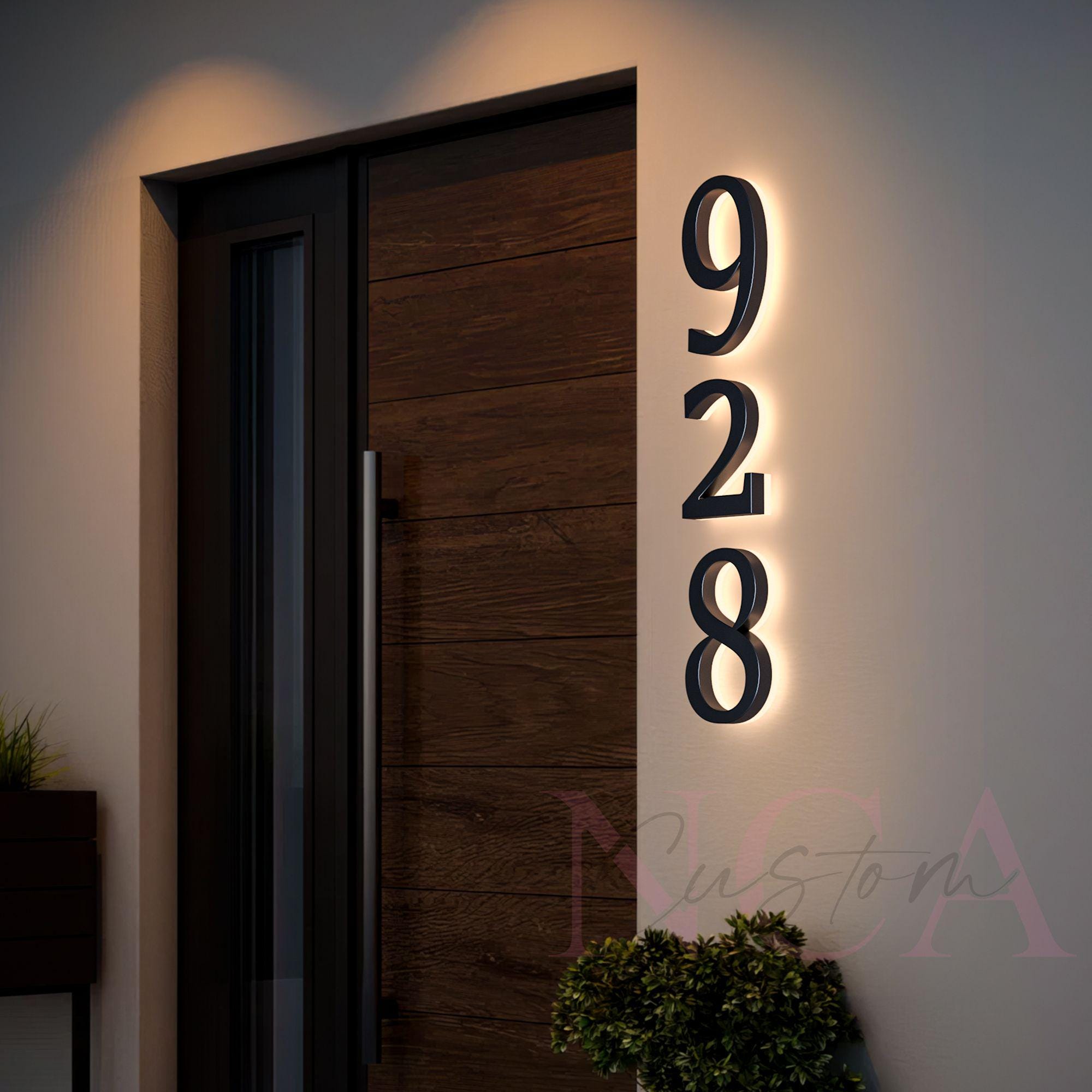 Selegna Signs Custom Solar Address Sign – Personalized Backlit House Numbers For Outside, Light Up Numbers, Illuminated & Solar Lighted Numbers For Home & Yard (Underline Backlit Numbers