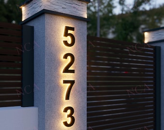 Custom Solar Powered LED Address Numbers - LED Driveway Numbers Sign,Weatherproof Illuminated Plaques for Homes, Apartments, and Businesses
