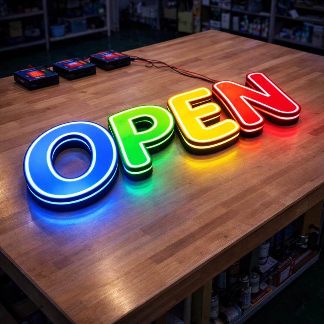 OPEN RGB Color Changing Led Letter Sign | Full Color Light up Letters ...