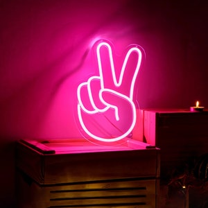 Neon Peace Sign Decor Finger Peace Sign Wall Sign Victory Gesture Neon Light Novelty Neon Wall Lights for Kids Home Party Holiday Decor