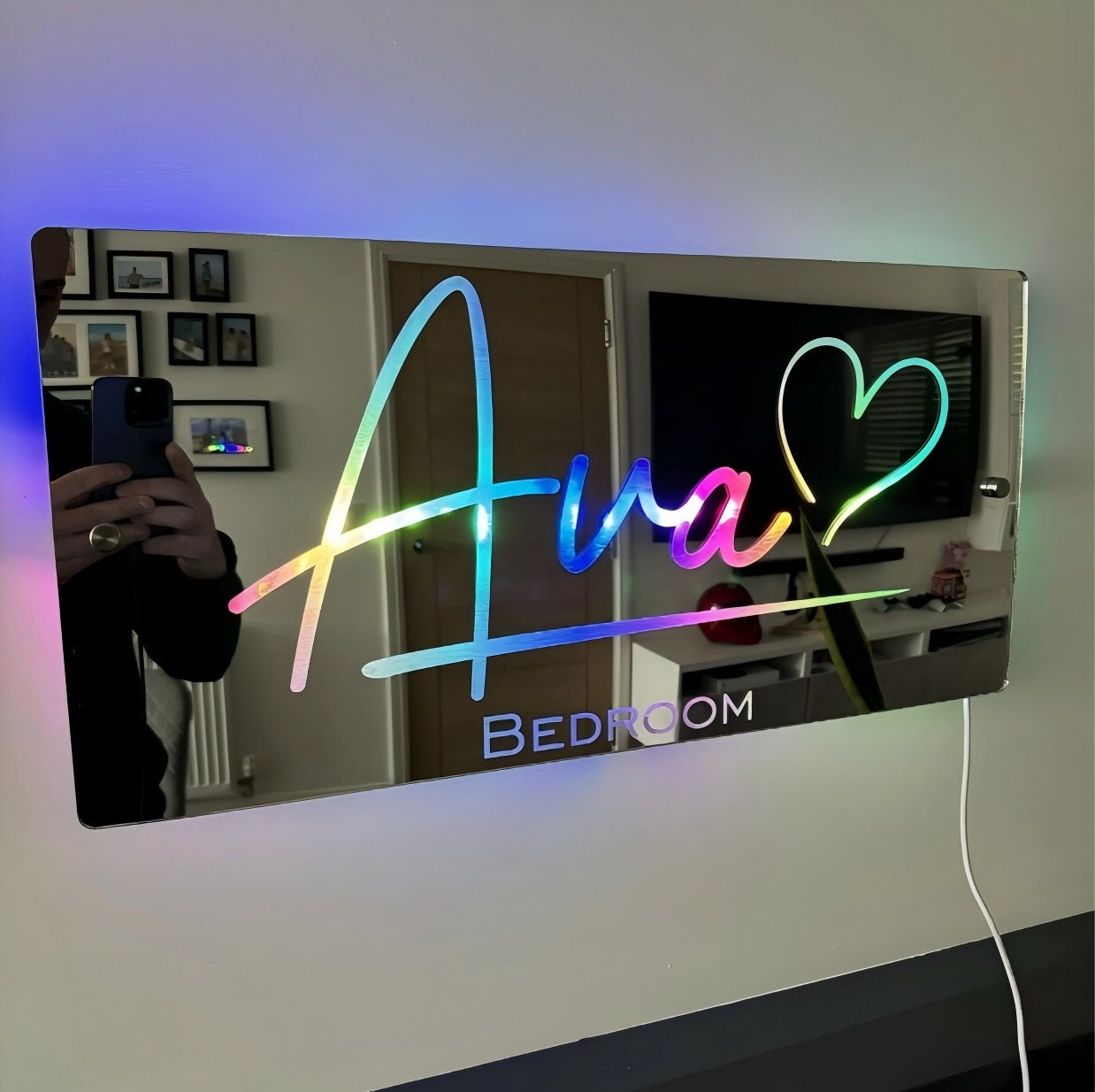 Luce LED a specchio con nome personalizzato, luce notturna con telecomando, decorazione da parete, decorazione per camera da letto, cartello al neon con nome personalizzato, regalo personalizzato per