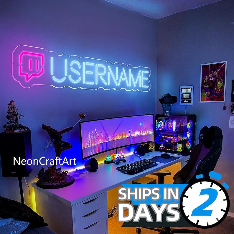 Personalized Gamer Tag Neon,Custom Username & Game Logo Neon Light,Twitch Neon Sign,Streaming Led Neon Sign,Gaming Room Decor Man Cave Gifts image 1