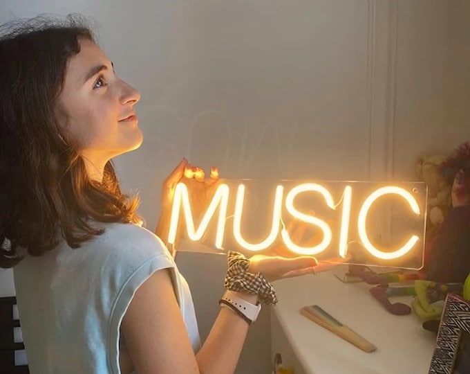 Music Neon Sign, Colorful Music Neon Light Sign, Music Neon Lights for Kids Room, Game Room, Club, Bar, Party Decor,Music wall sign