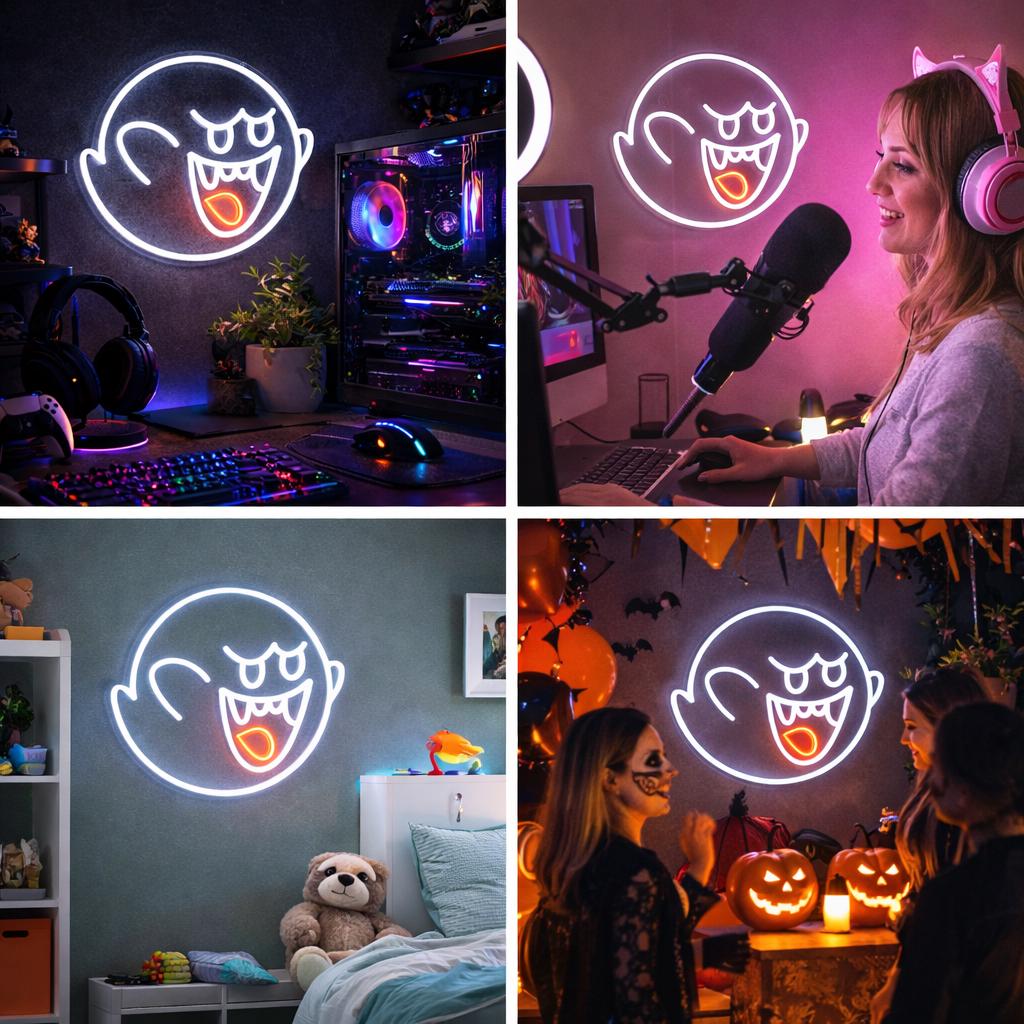 Anime Boo Neon Sign, Gaming Room Wall Decor, Bedroom Neon Light, Ghost ...