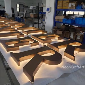 Letrero con logotipo iluminado personalizado, letrero retroiluminado 3D personalizado, letrero cortado con láser, letrero con logotipo de salón, letrero de metal retroiluminado personalizado, arte de pared personalizado para negocios