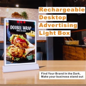 Caja de luz de escritorio personalizada para restaurante, caja de luz de doble cara para menú de cafetería, marco de póster de caja de luz LED de escritorio personalizado