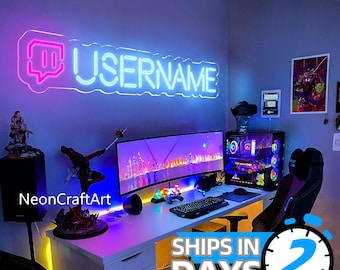 Personalized Gamer Tag Neon,Custom Username & Game Logo Neon Light,Twitch Neon Sign,Streaming Led Neon Sign,Gaming Room Decor Man Cave Gifts
