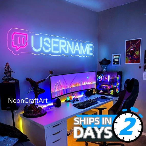 Personalized Gamer Tag Neon,Custom Username & Game Logo Neon Light,Twitch Neon Sign,Streaming Led Neon Sign,Gaming Room Decor Man Cave Gifts