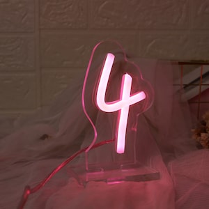 Custom Number Neon Sign, Wedding Table Sign, Wedding Desk decor, LED Art Party Light Sign, Battery Operated/USB Neon Signs Single Number image 4