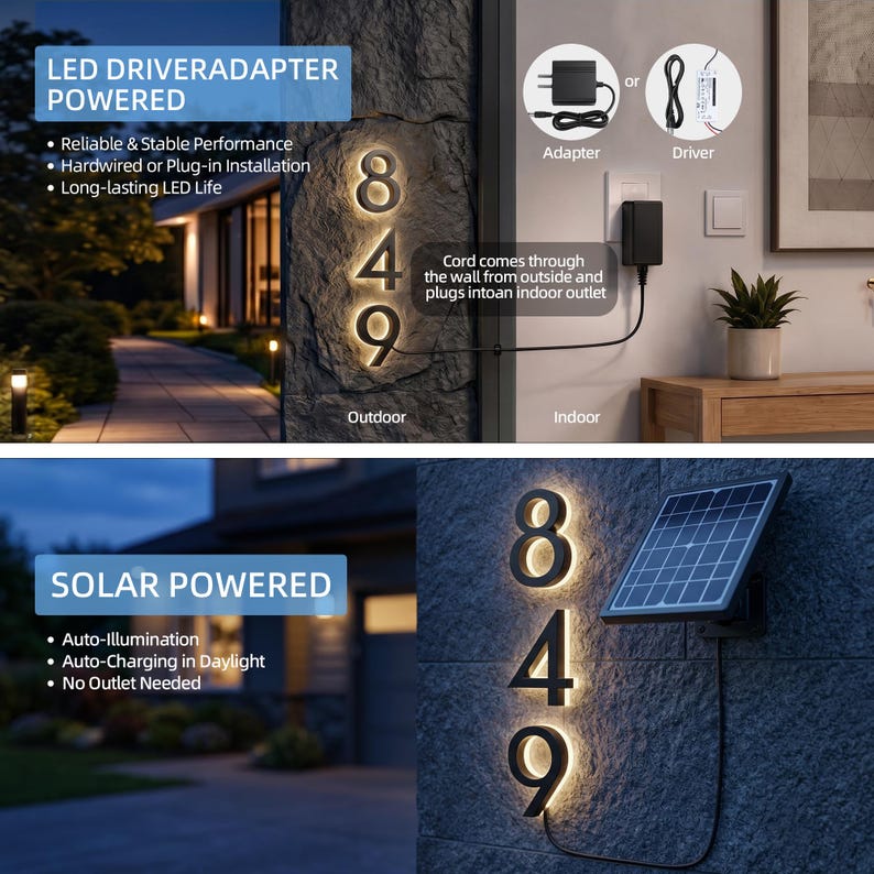 Led Backlight Number Solar House Number - Light up Address Plaque for Outdoor - Personalized ...