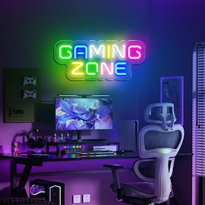 Letrero de neón multicolor para zona de juegos, luz de neón LED personalizada para sala de juegos, decoración de pared para sala de juegos, regalo para él, regalo para amantes de los juegos, regalo para novio