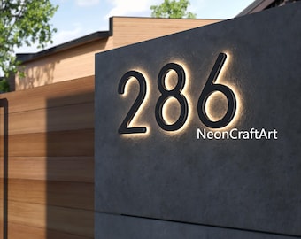 Outdoor House Numbers ,Light up Address Sign, Custom Modern House Number Sign,LED Backlit Door Number, Illuminated Hotel Room Numbers Sign