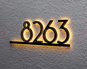 Solar Backlit Number,Custom Illuminated Address Number,Metal Backlit Door Number,LED Address Numbers ,House Number Plaque ,Housewarming Gift