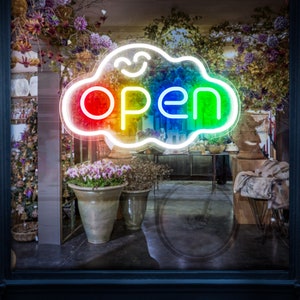 Letrero de neón abierto hecho a mano para decoración de negocios, letrero LED personalizado para bar, arte de pared hecho a mano, diseño abierto para decoración única de discoteca o pub