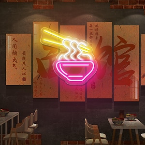 Letrero de neón LED de tazón de ramen, decoración LED personalizada para restaurante de fideos, decoración de pared de cocina, letrero de neón LED de ramen, logotipo de decoración de pared de barra de comida japonesa