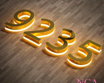 Solar House Number - Light Up Address Plaque for Outdoor - Personalized LED Backlit Door Number - Modern Waterproof Metal Housewarming Gift