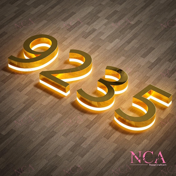 Número de casa solar - Placa de dirección iluminada para exteriores - Número de puerta personalizado con retroiluminación LED - Regalo moderno de metal impermeable para inauguración de la casa