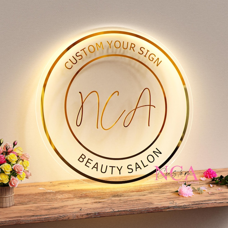 Round Acrylic Company Logo Sign,Custom 3D Backlit LoGo sign,Acrylic Office Wall Decor,Salon LOGO sign,Beauty Shop Signage,Nursery Name Sign image 3