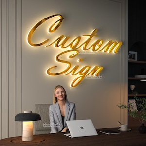 Letrero iluminado personalizado, logotipo retroiluminado 3D personalizado, letrero con letras de canal, logotipo de pared 3D, letrero de metal LED, letrero LED para decoración comercial/de oficina