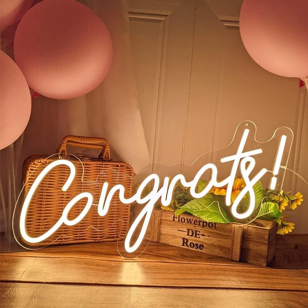 Congrats! Neon Sign for Wedding Valentines Day Party Celebration Banquet Decoration Congratulation Gift with Dimmer Art Wall Decor LED Light