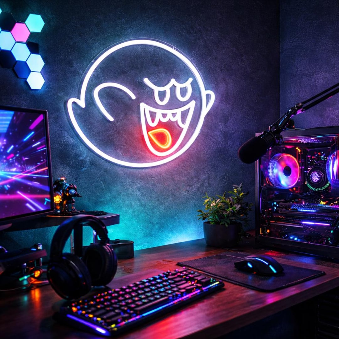 Anime Boo Neon Sign, Gaming Room Wall Decor, Bedroom Neon Light