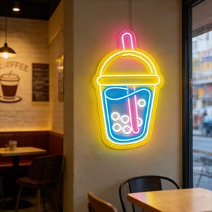Bubble Tea LED Neon Sign,Milk Tea Led Sign,Fast Food Drink Pub Coffee Bar Shop Wall Decor ,Restaurant  door Welcome Sign,Coffee Room Decor