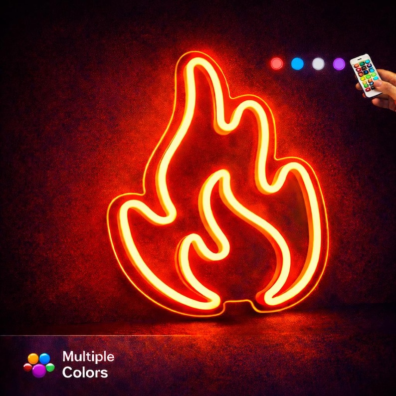 Flame Neon Sign, Fire LED Neon Light, Bedroom Wall Decor, Gaming Room ...