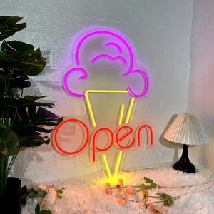 Ice Cream Open Neon Sign | Restaurant Open Led Neon Light | Business Led Logo Light | Ice Cream Decor | Neon Sign for Coffee Shop Decor